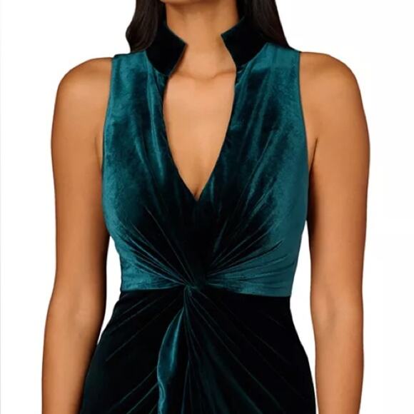 Aidan Mattox Women’s Stretch Velvet V-Neck Gown Hunter Green Sz 16 - Picture 4 of 10